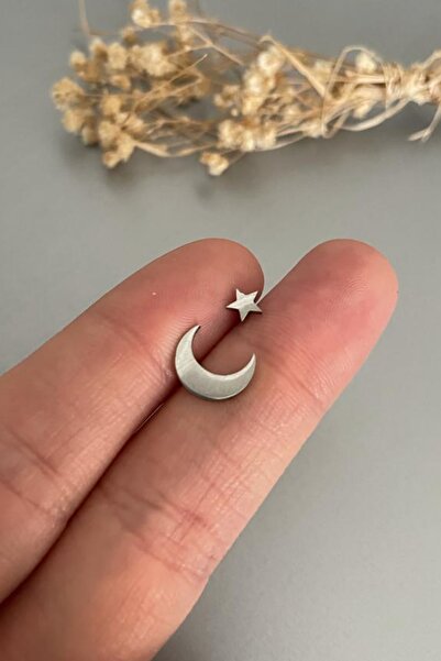 Jaida Moda Unisex Gri 316l Cerrahi Çelik Ay Yıldız Figürlü Tragus Helix Pierc...