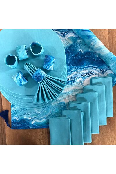 desen izmir American Service, 6 Napkins, 6 Napkin Rings and Runner Ocean Tk3
