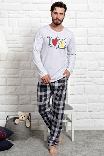GAZZAZ Gazaz Gray Melange Men's Pocketed Long Sleeve Crew Neck Suprem Combed ...