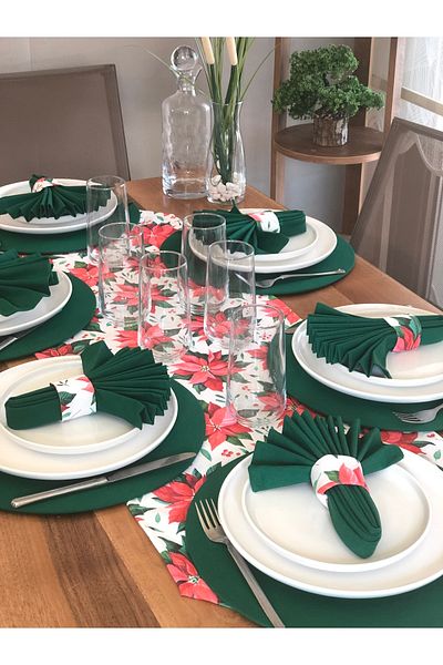 desen izmir New Year's Flower Pattern - 6 Drum, 6 Napkins and Runner Table