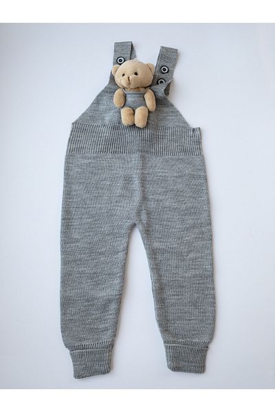 gogo bici Teddy Bear Buttoned Baby Kids Knitwear Salopet Gray