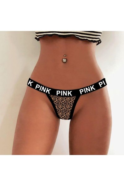 Secret Passion Lingerie Chiloți fantezie cu dungi de cauciuc imprimate roz, model leopard, tip G-string