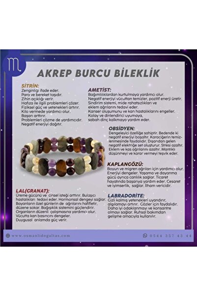 OSMANLI DOĞAL TAŞ Sertifikalı Akrep Burcu Doğal Taş Roleks Bileklik B001