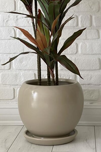 odka 10litre Küre Saksı Tabaklı 23cmx23cmx21cm Taş Renk