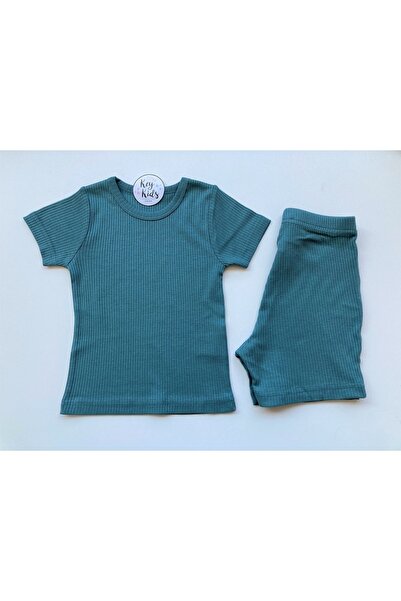 KEY KIDS Set modal cu pantaloni scurți cu nervuri turcoaz