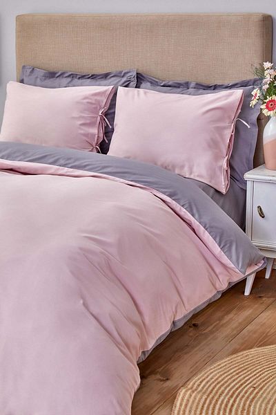 Karaca Home Set cuvertură dublă reversabilă Dusty Rose, gri închis, de bază