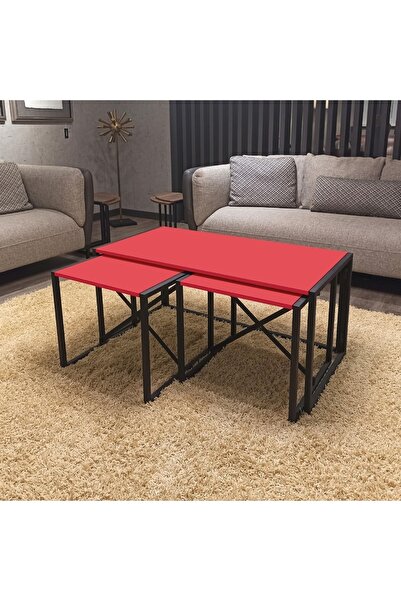 WRKSPC Vidasız Kolay Kurulum Jasmine 3 Parça Orta Sehpa Seti - Kırmızı