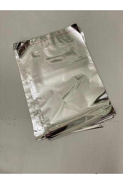 YİĞİT TİCARET 35x50 тънка подаръчна торбичка / обикновена сребристосива / самозалепваща се метализирана подаръчна опаковка 100 броя