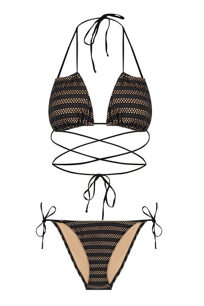AQUELLA Black Triangle Mesh Bikini Set