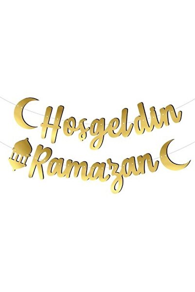 Huzur Party Store Hoşgeldin Ramazan Yazılı Kaligrafi Banner Gold Renkli 200x3...