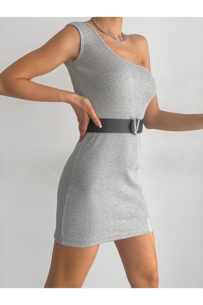 ladyzey Rochie de damă, cu un singur umăr, din țesătură, gri