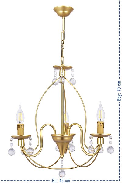 Genel Markalar Hümayun 3 Lü Lüx Taşlı Avize (gold)