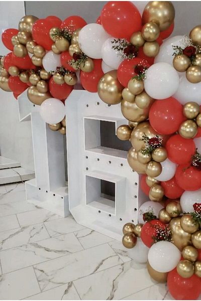 MERİ PARTİ Chrome Gold Pastel Red And White Balloon Chain 100 Pieces