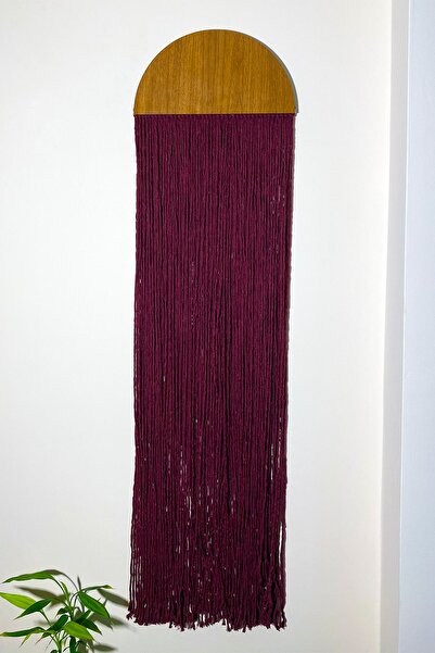 Makrome Duvar Dekoru - Mdf Ve Makrome Duvar Süsü - Bordo 25cm