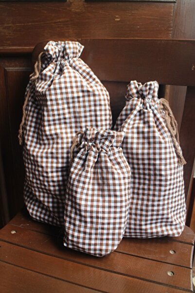 Sumicorn Design Kahve Pötikareli Ekolojik Bez Kese,çevre Dostu Bez Kese,büzgülü Bez Poşet,düzenleyici Kese (3lü Set)