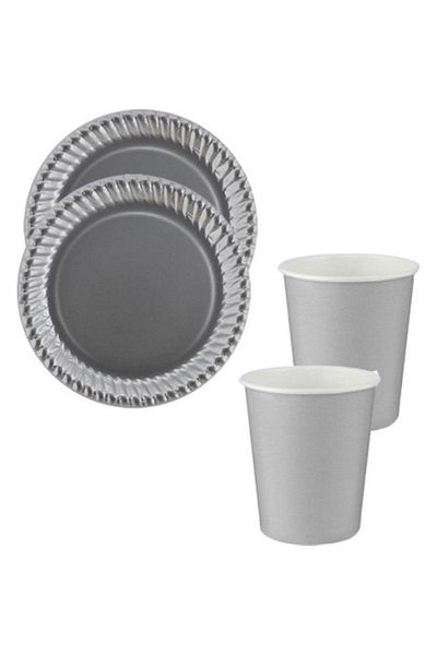 Happyland Gray Plain Color 8 Pieces Plate Cup Set