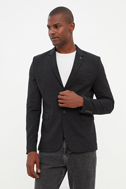 Trendyol Collection Fekete Regular Fit klasszikus texturált kabát TMNSS22CE00005