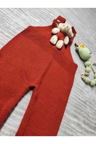 Meriç bebe Adjustable Strap Knitwear Salopet with Teddy Bear Detail