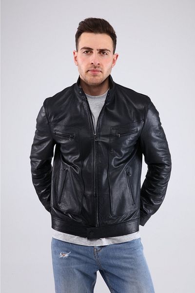 KENDE Ali Zippered Black Genuine Leather Men's Jacket