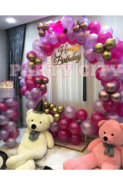 Party City 100pcs - Metallic Fuchsia-lilac-chrome Gold And Balloon Chain Set