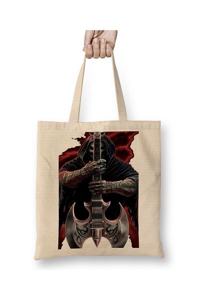 Baskı Dükkanı Rock Roll Music Guitar 08 Cloth Bag Long Handle