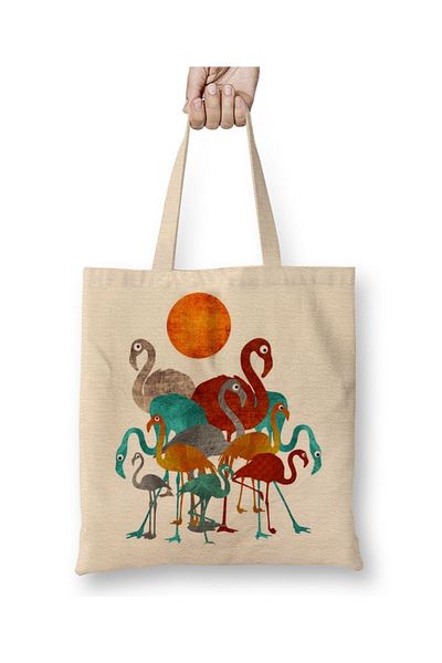 Baskı Dükkanı Flamingos 2 υφασμάτινη τσάντα μακριά λαβή