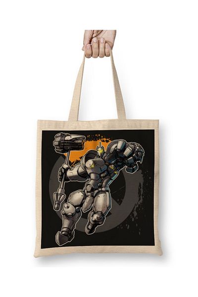 Baskı Dükkanı Overwatch One Fanart Reinhardt υφασμάτινη τσάντα με μακριά λαβή