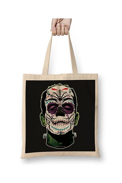 Baskı Dükkanı Dia De Los Muertos Day Of The Dead Monster υφασμάτινη τσάντα με μακριά λαβή