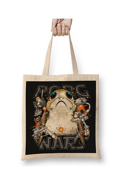 Baskı Dükkanı Υφασμάτινη τσάντα Porg Wars με μακριά λαβή