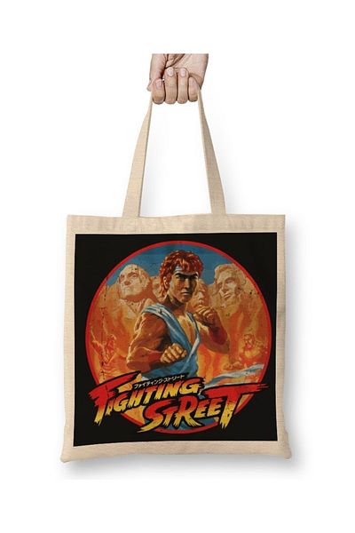 Baskı Dükkanı Street Fighter Fighting Street υφασμάτινη τσάντα με μακριά λαβή
