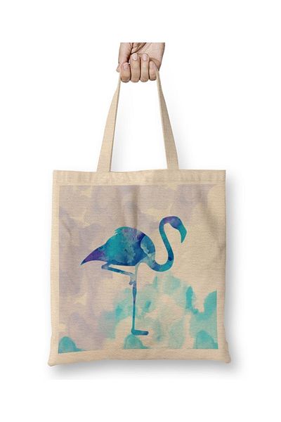 Baskı Dükkanı Geantă din pânză Flamingo în nori cu mâner lung