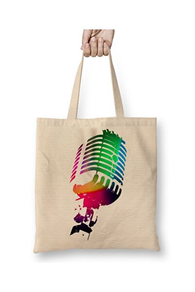 Baskı Dükkanı Geantă din pânză pentru muzică cu microfon colorat cu mâner lung