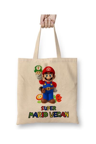 Baskı Dükkanı Super Mario Vegan Tote Bag με μακρύ χερούλι