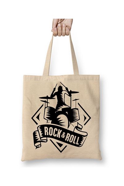 Baskı Dükkanı Rock Roll Music Guitar 03 Cloth Bag Long Handle