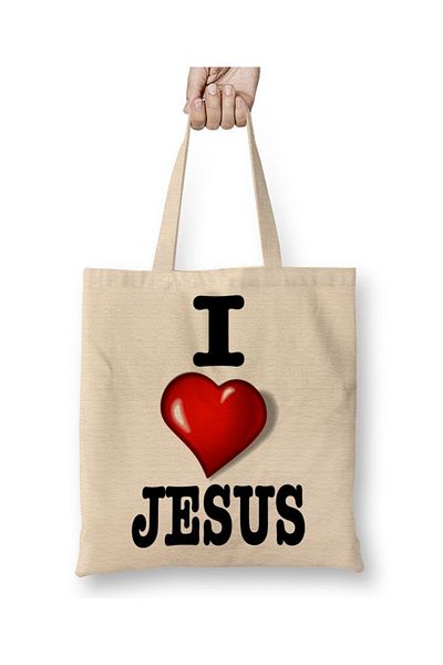 Baskı Dükkanı Υφασμάτινη τσάντα Eu Amo Jesus με μακριά λαβή