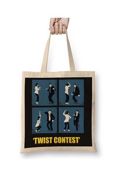 Baskı Dükkanı Pulp Fiction Twist Contest Concurso Danca Mia E Vicent υφασμάτινη τσάντα με μακριά λαβή