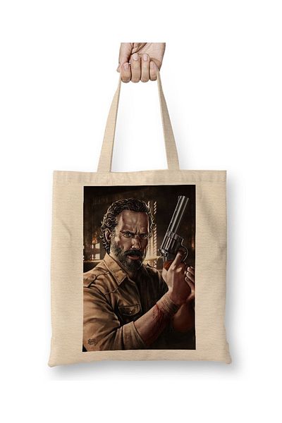 Baskı Dükkanı The Walking Dead Rick Drawing υφασμάτινη τσάντα με μακριά λαβή