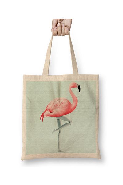 Baskı Dükkanı Geantă din pânză Flamingo 6 cu mâner lung