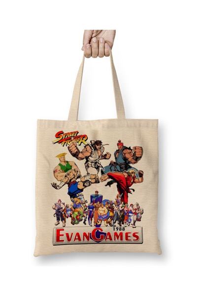 Baskı Dükkanı Street Fighter Evan Games 1988 Tkanina Torba Duga Sa ručkom
