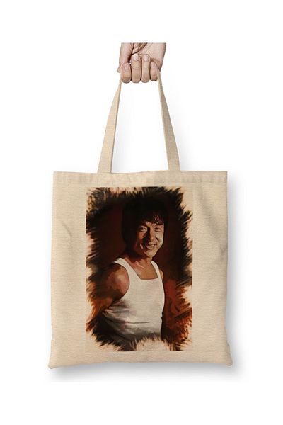 Baskı Dükkanı Υφασμάτινη τσάντα Jackie Chan Portrait με μακριά λαβή