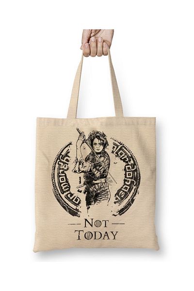 Baskı Dükkanı Game Of Thrones Valar Morghulis Not Today υφασμάτινη τσάντα με μακριά λαβή