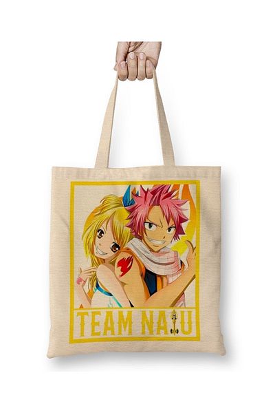 Baskı Dükkanı Υφασμάτινη τσάντα Fairy Tail Team Nalu Natsu Lucy με μακριά λαβή