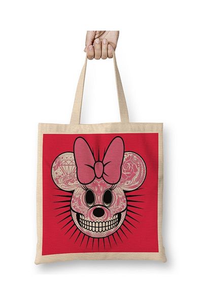 Baskı Dükkanı Υφασμάτινη τσάντα Skull Mouse με μακριά λαβή
