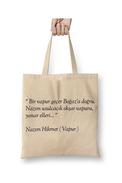 Baskı Dükkanı Nazım Hikmet Poem of the Steamer υφασμάτινη τσάντα με μακριά λαβή