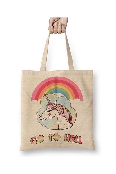 Baskı Dükkanı Υφασμάτινη τσάντα Unicornio Go To Hell με μακριά λαβή
