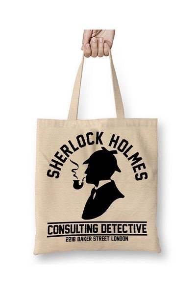 Baskı Dükkanı Υφασμάτινη τσάντα Sherlock Holmes με μακριά λαβή