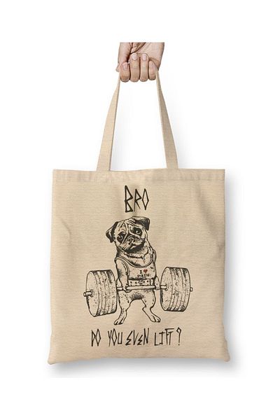 Baskı Dükkanı Geantă din pânză pentru câini Pug Bodybuilder cu mâner lung