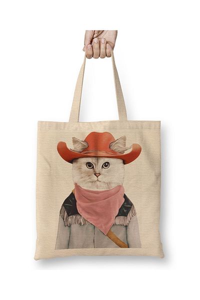 Baskı Dükkanı Geantă din pânză Cat Rodeo Cat cu mâner lung