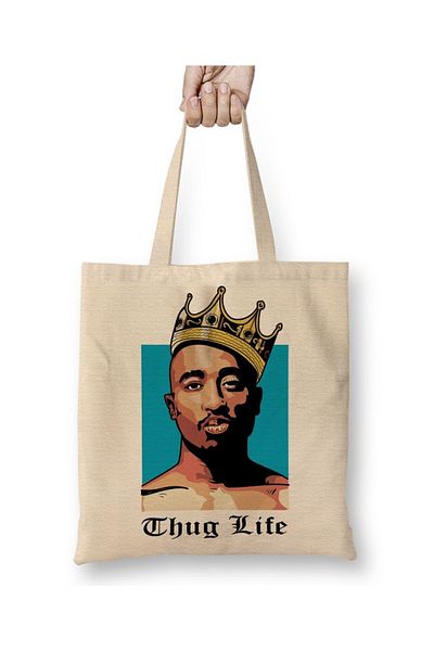 Baskı Dükkanı Geantă din pânză Tupac Thug Life cu mâner lung