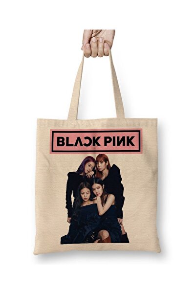 Baskı Dükkanı حقيبة قماش بلاك بينك 05 بمقبض طويل